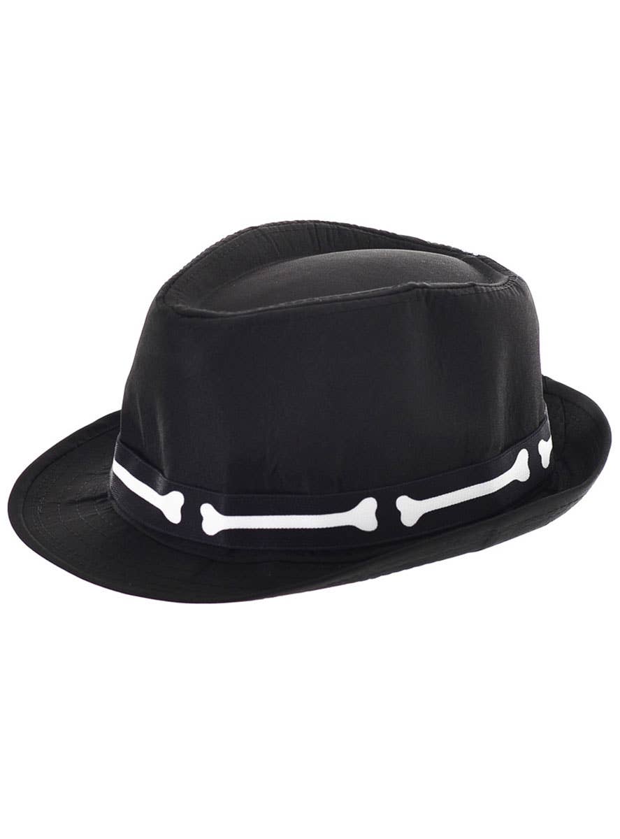 Bone Print Mens Black Fedora Halloween Costume Hat