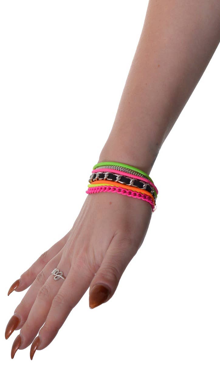 80s Neon Seven Stranded Costume Bracelet Accessory