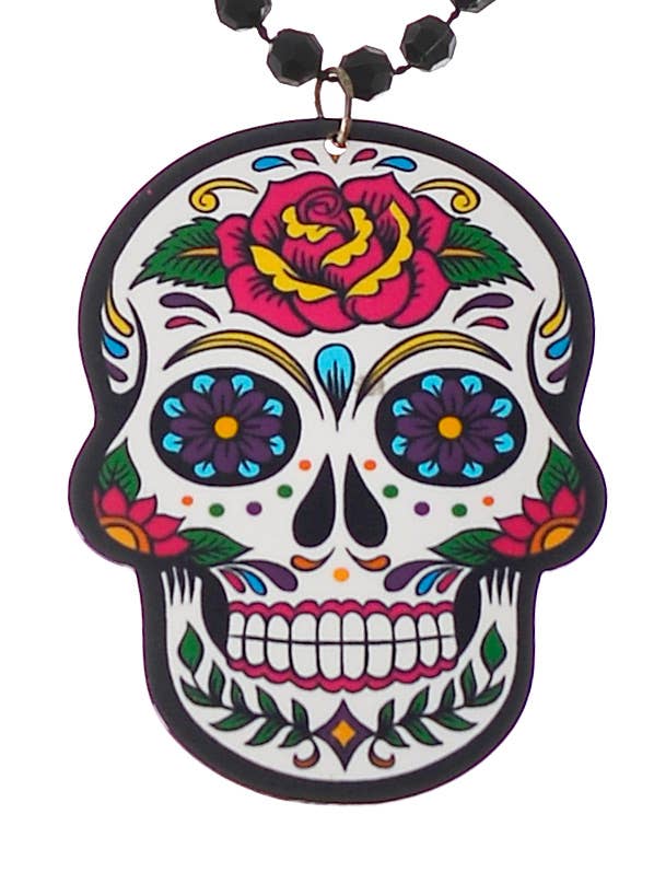 7cm Day of the Dead Sugarskull Costume Accessory Necklace - Close Up Image