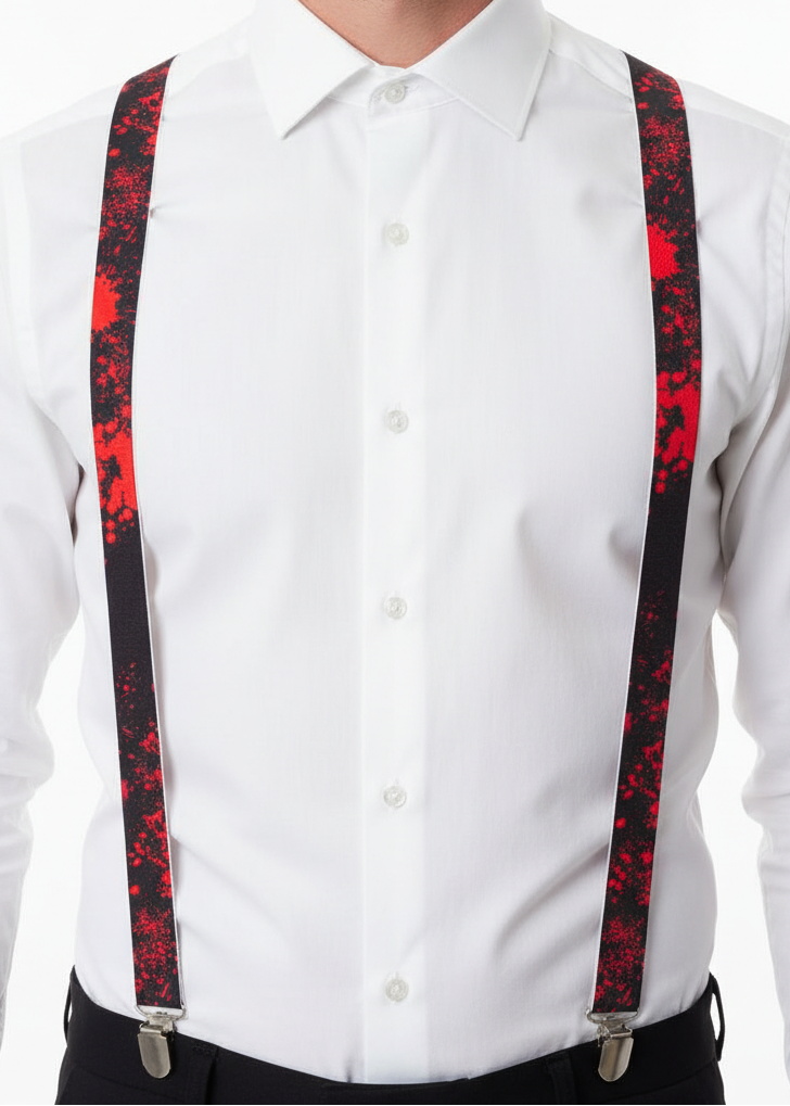 Black Costume Braces with Red Blood Splatter - main image