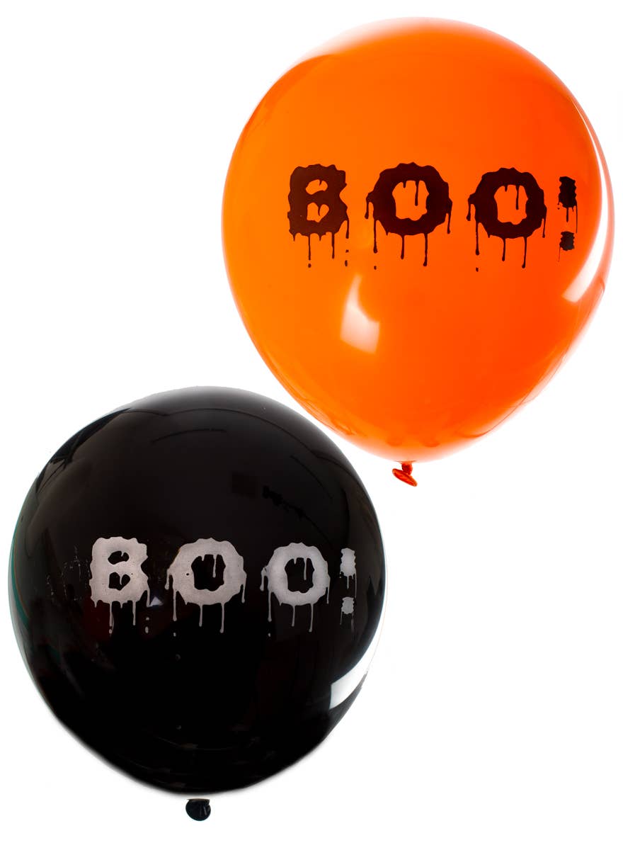 Orange and Black Halloween Balloons with Boo Print