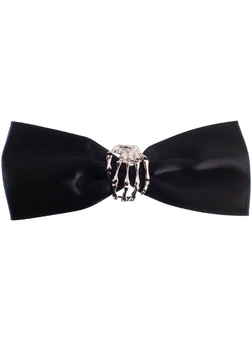 Black Satin Hair Clip With Silver Skeleton Hand Costume Accessory