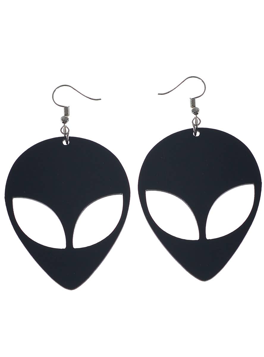 Large Black Plastic Alien Costume Earrings