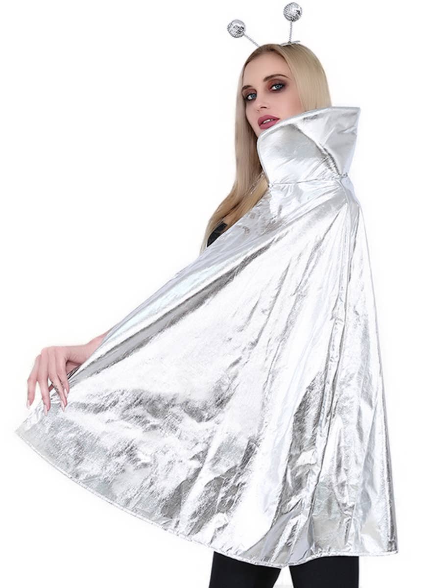 Metallic Silver Alien Cape for Adults