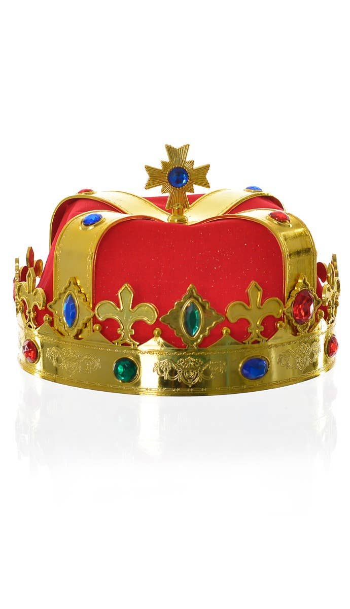 Adult's Royal Red And Gold King Queen Crown Costume Accessory Main Image