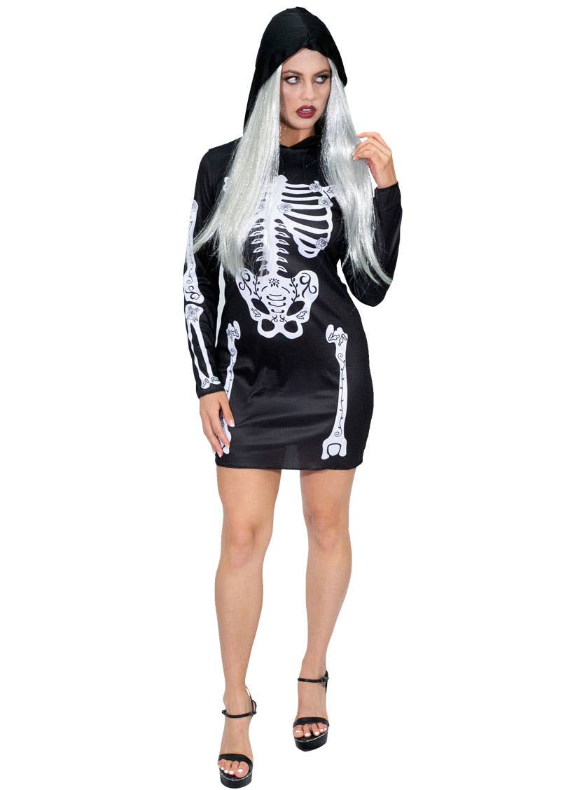 Image of Womens Skeleton Print Halloween Dress