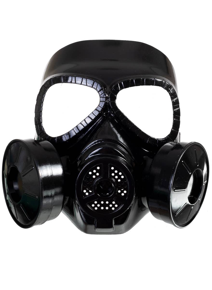 Black Plastic Gas Mask Costume Accessory Front On Image