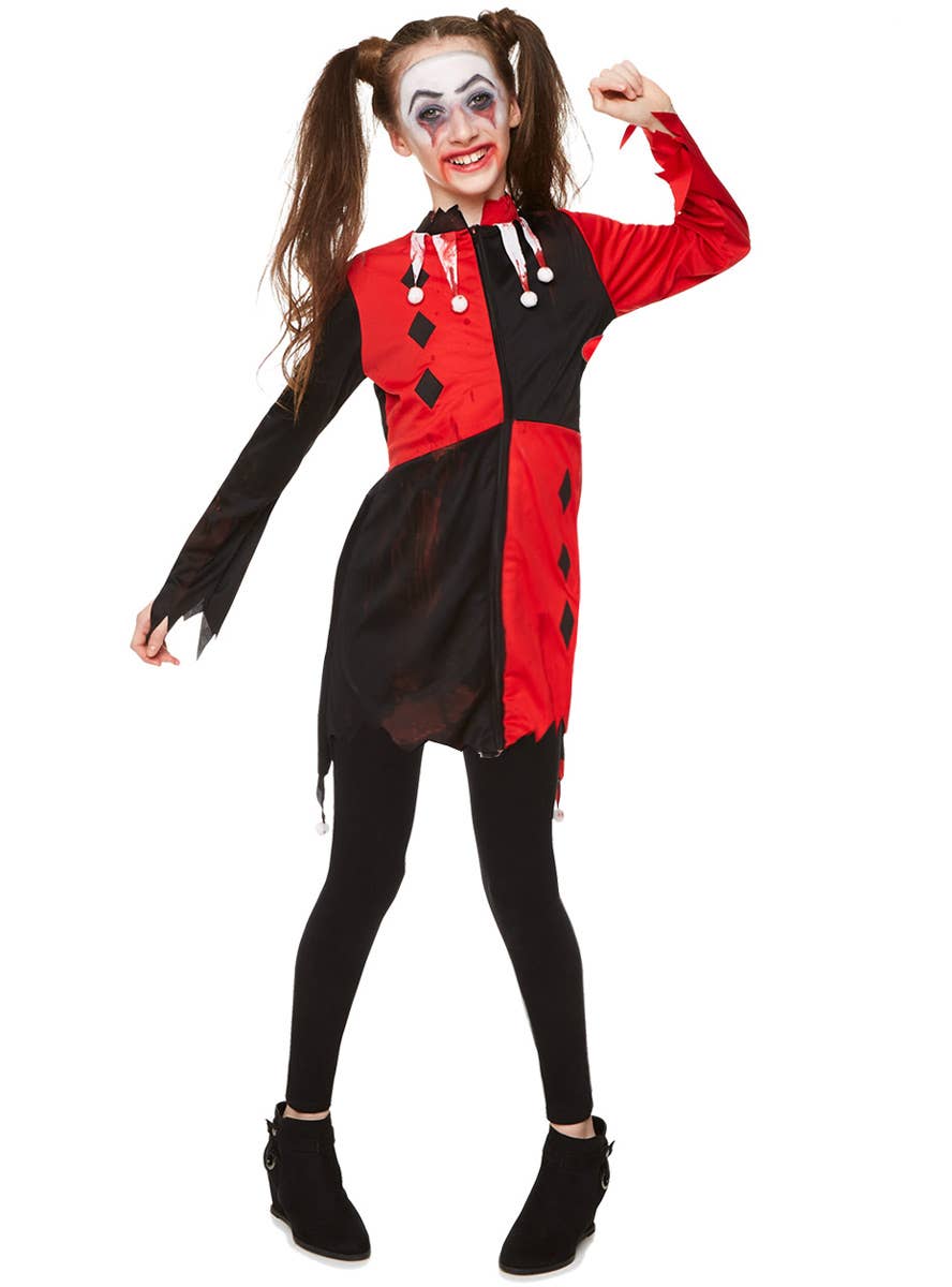 Girls Zombie Harlequin Halloween Fancy Dress Costume - Alternate Image 2