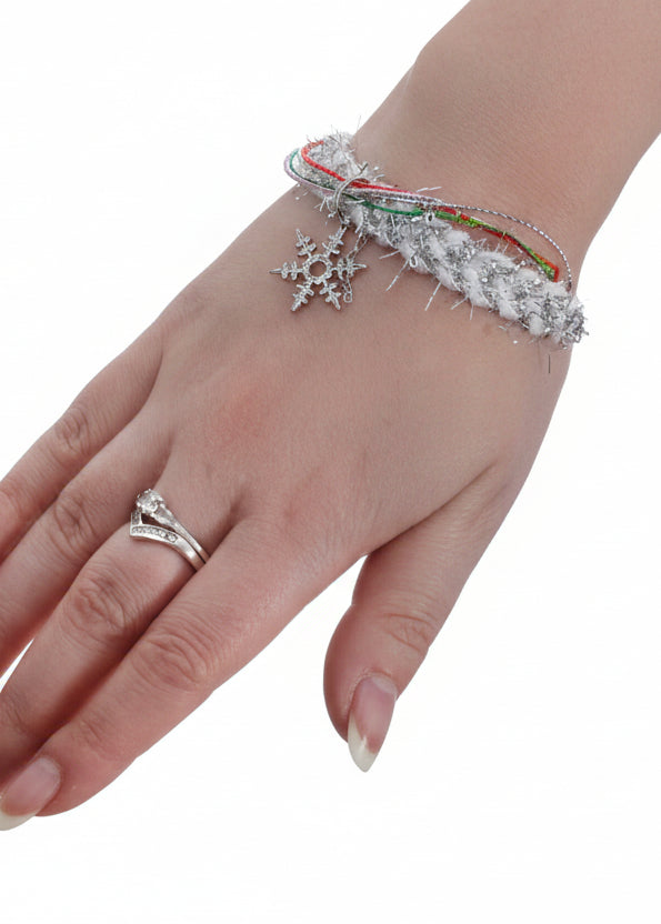 Image of Snowflake Pendant on Silver and White Tinsel Christmas Bracelet
