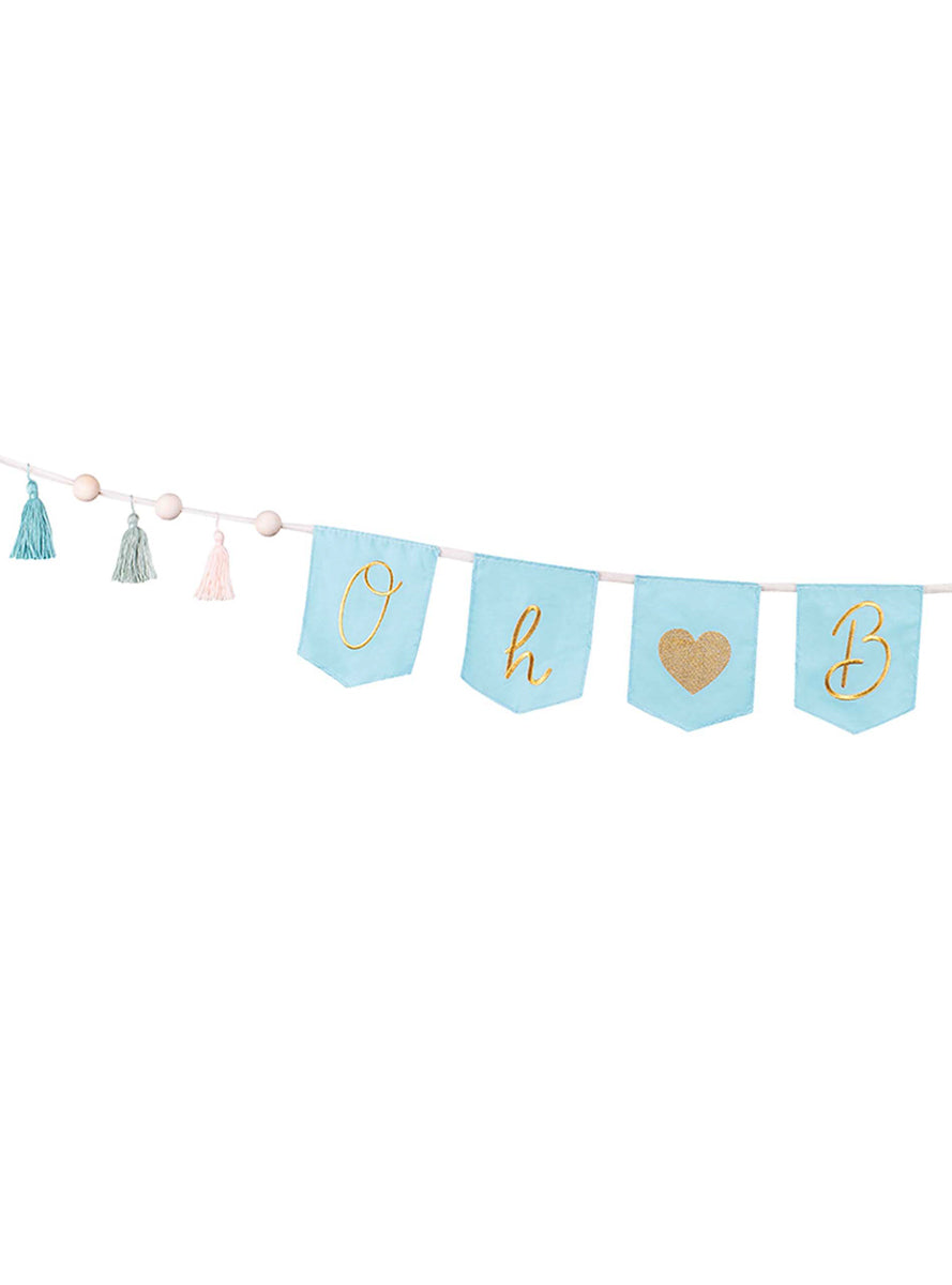 Oh Baby Boy 250cm Blue Baby Shower Banner - Close Image