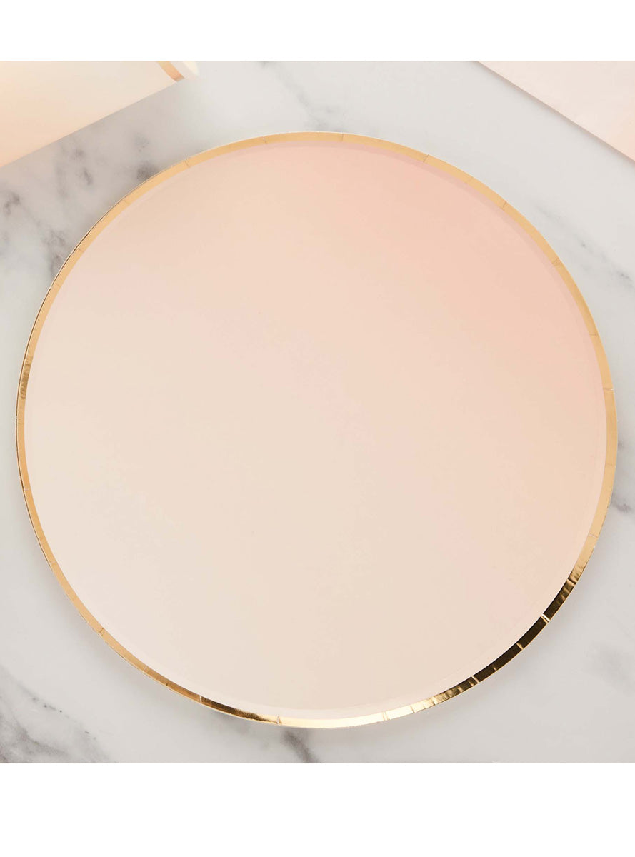 Ombre Metallic Rose Gold and Pink 8 Pack 23cm Round Paper Plates – Lifestyle Image 2