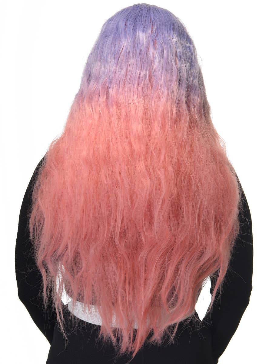 Image of Long Wavy Purple to Pink Ombre Women's Costume Wig - Back View