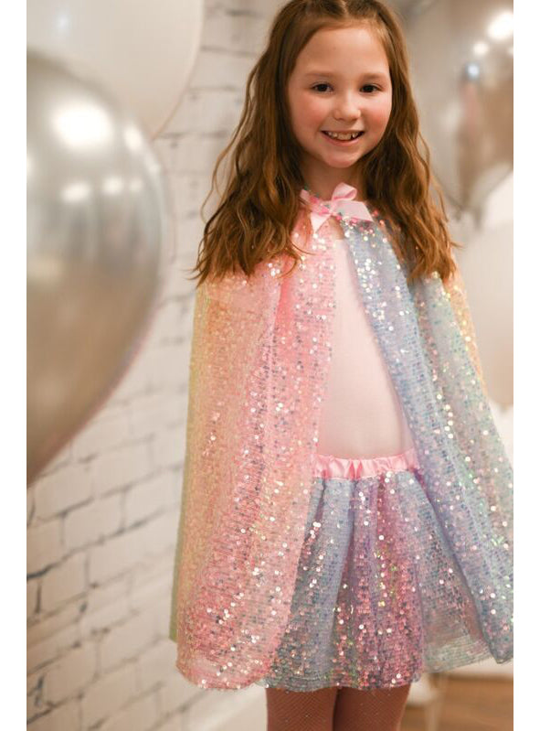 Ombre Rainbow Sequinned Girls Costume Cape - Lifestyle Image 2