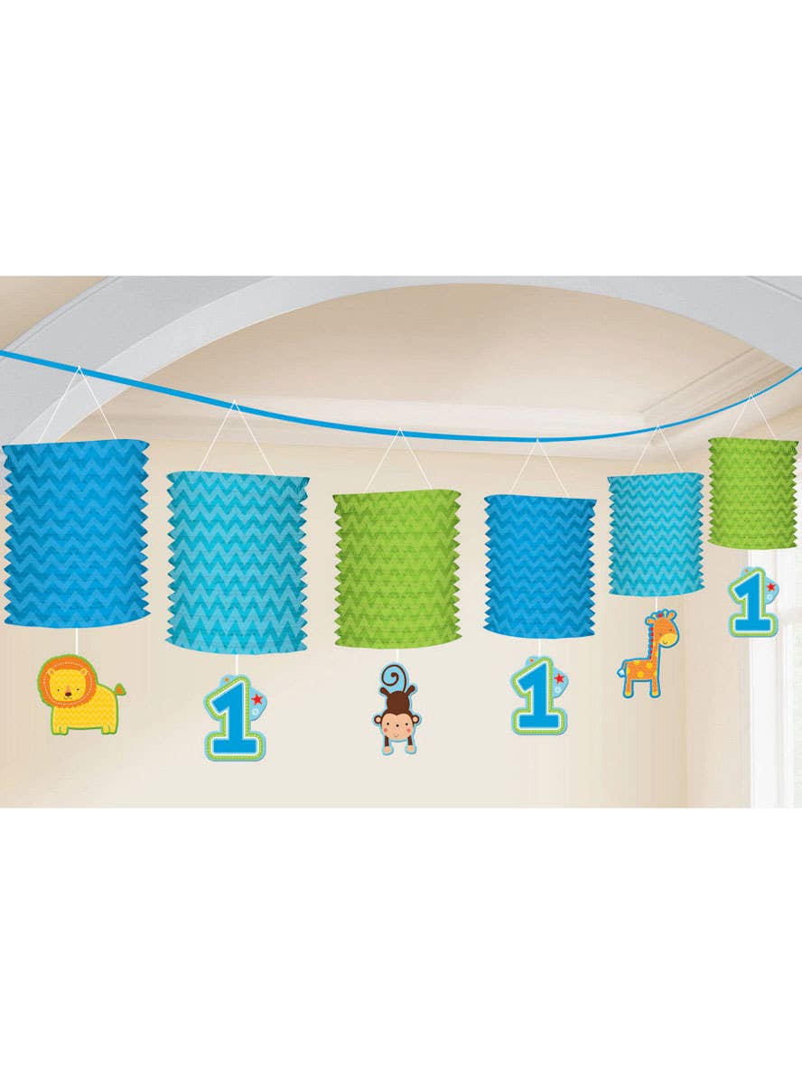 Image of One Wild Boy 1st Birthday Blue Paper Lantern Banner