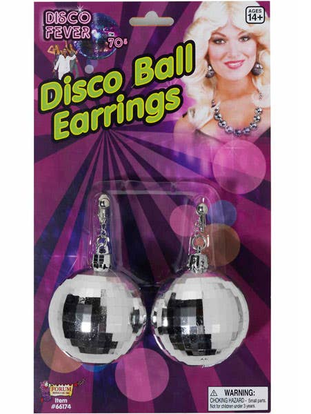 70s Oversized Silver Disco Ball Costume Earring - Main Image