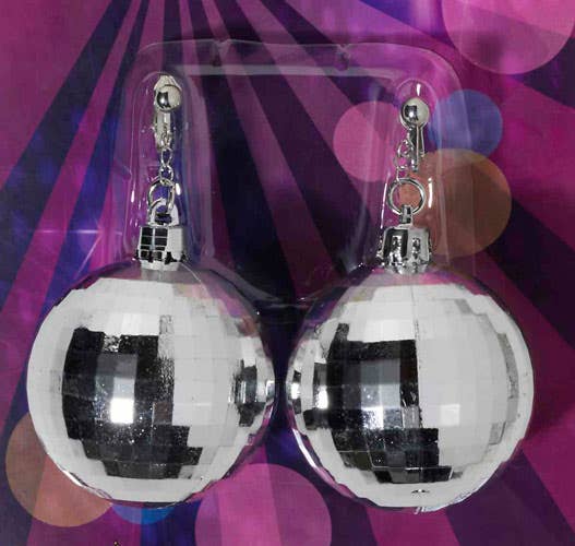 70s Oversized Silver Disco Ball Costume Earring - Main Image