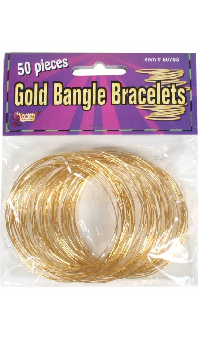 Pack of 50 Gold Bangle Bracelets 70s Disco Womens Costume Accessory