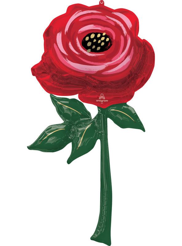 Painted Red Rose 157cm Supershape Foil Balloon - Main Image