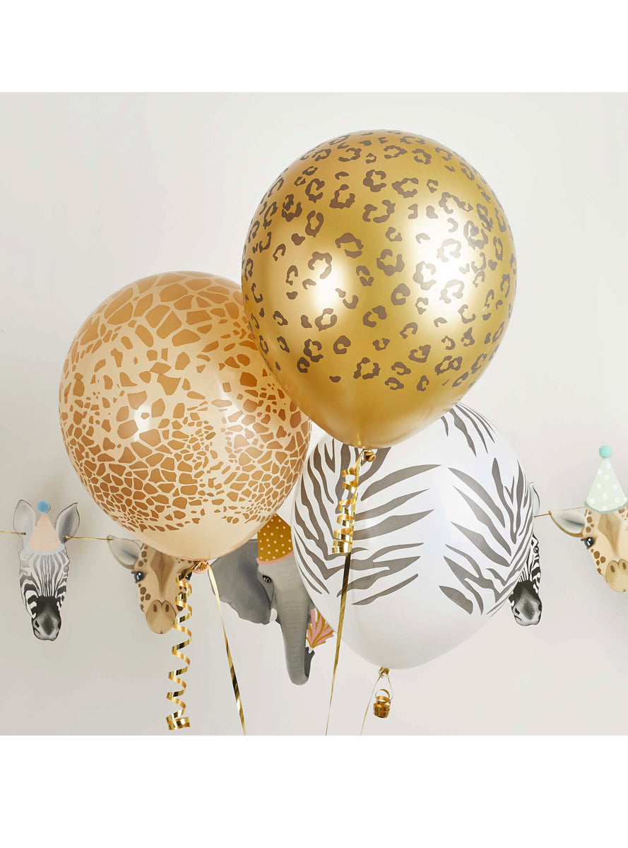 Party Animals 12 Pack Safari Animal Print 30cm Latex Balloons - Lifestyle Image 1