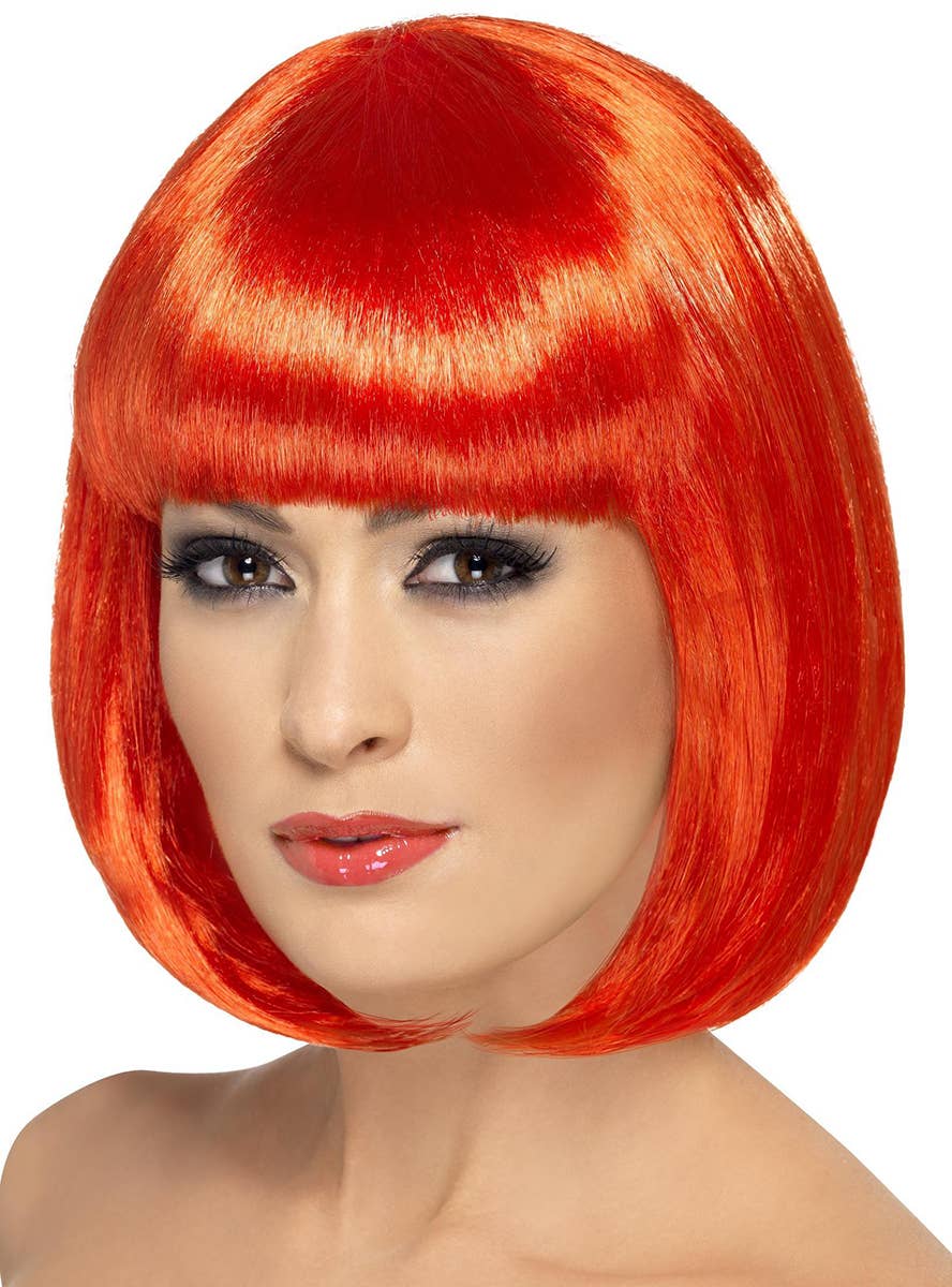 Image of Partyrama Neon Red Bob Women's Costume Wig with Fringe