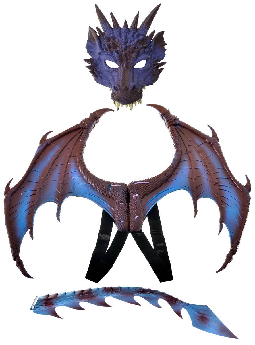 Deluxe Purple and Blue Dragon Wings, Tail and Mask Costume Accessory Set - Mask Image