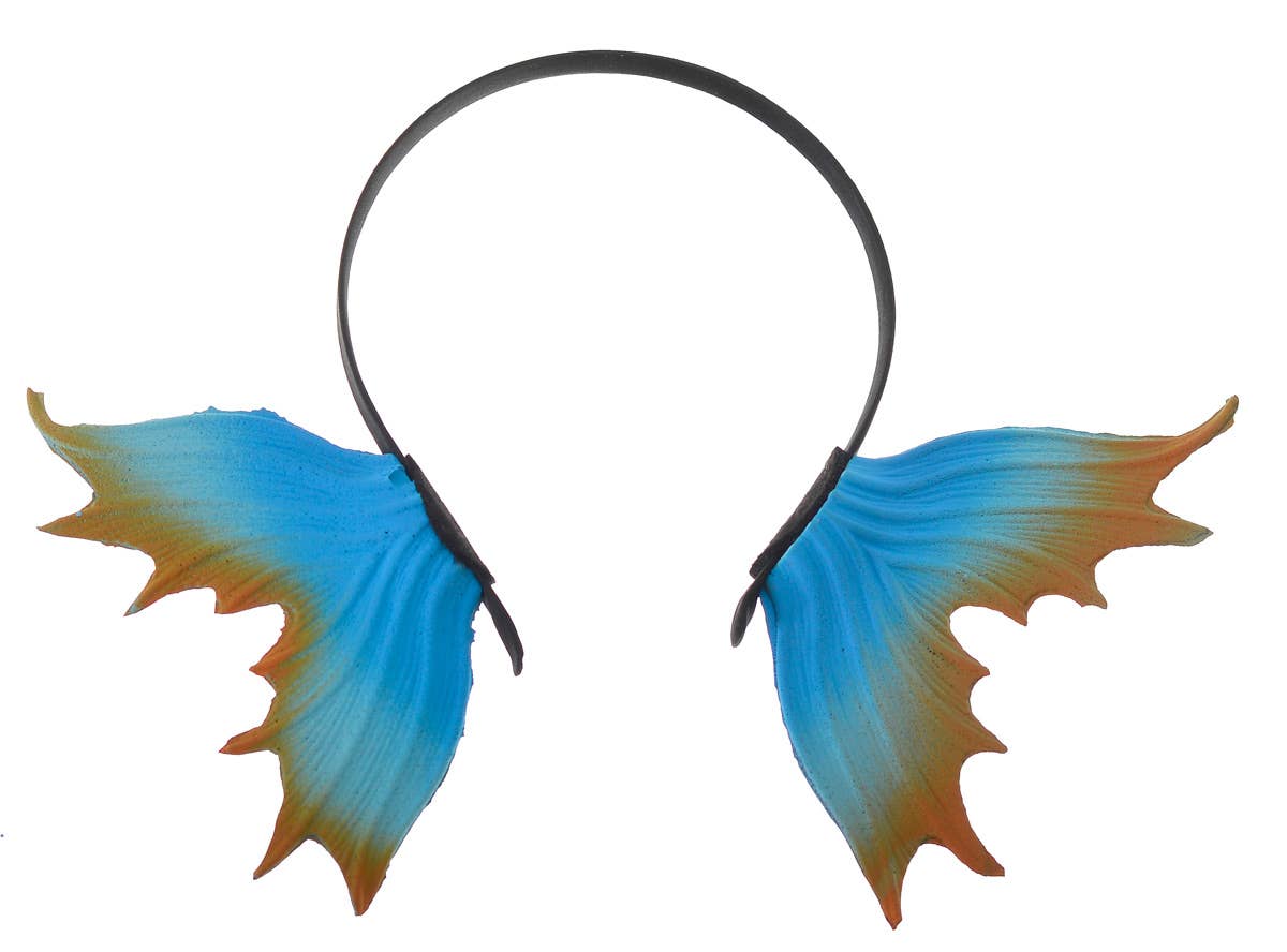 Deluxe Blue and Orange Latex Mermaid Costume Accessory Set with Tail and Headpiece - Fins Headband Image