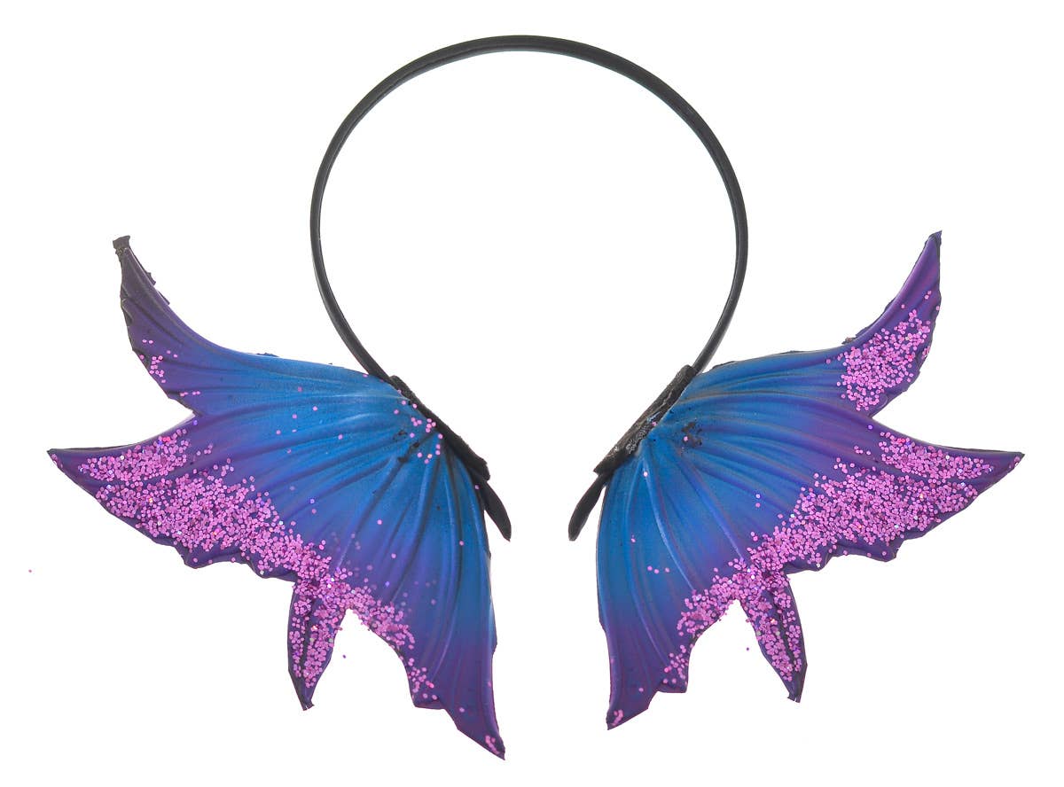 Deluxe Blue and Pink Glitter Latex Fairy Wings and Headpiece Costume Accessory Set - Headpiece Image