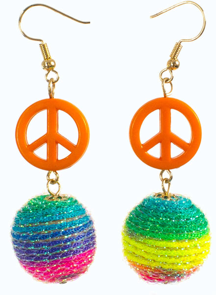 Rainbow Bauble and Peace Sign Hippie Costume Earrings