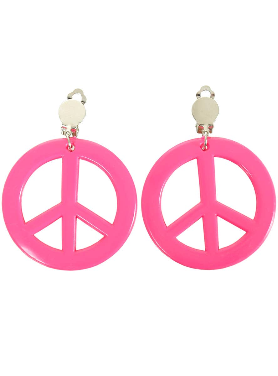 Clip-on Pink Peace Sign Hippie Costume Earrings
