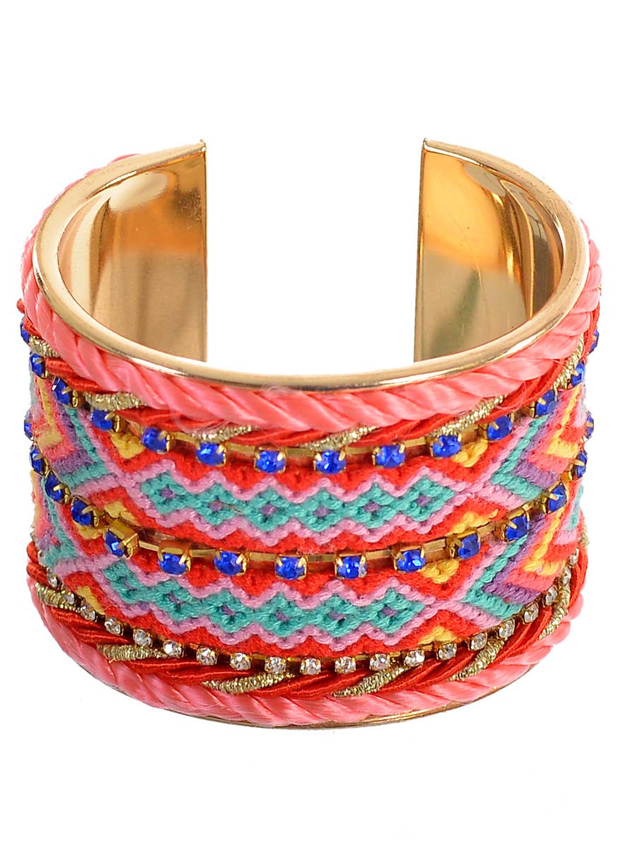 Boho Pink and Red 70's Hippie Wrist Cuff Costume Bracelet