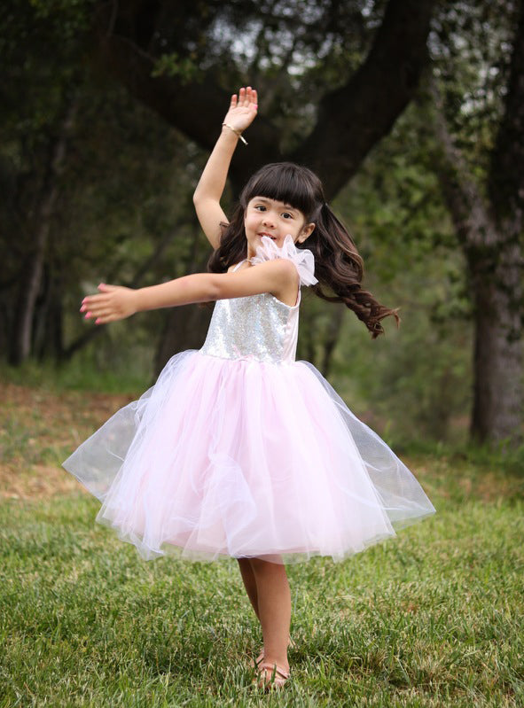 Pink And Silver Sequin Girls Princess Costume - Lifestyle Image 9