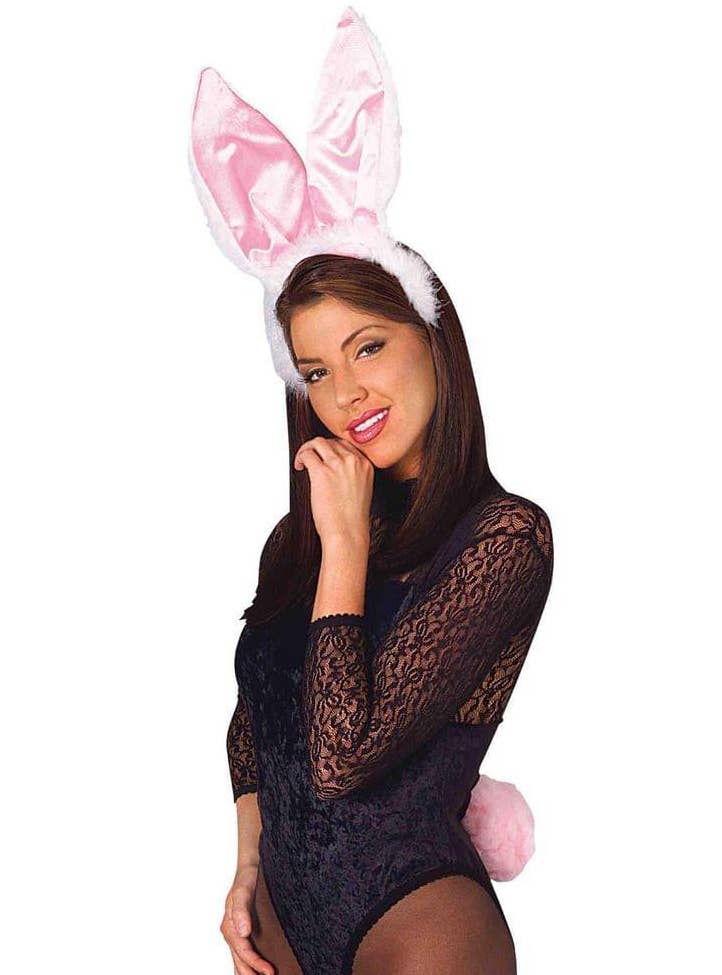 Women's White and Pink Bunny Rabbit Tail and Ears Costume Kit - Main Image