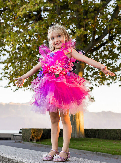 Pink Girls Fairy Costume With Wings - Lifestyle Image 1