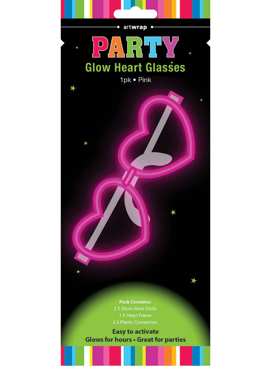 Image of Neon Pink Glow In The Dark Heart Glow Stick Glasses