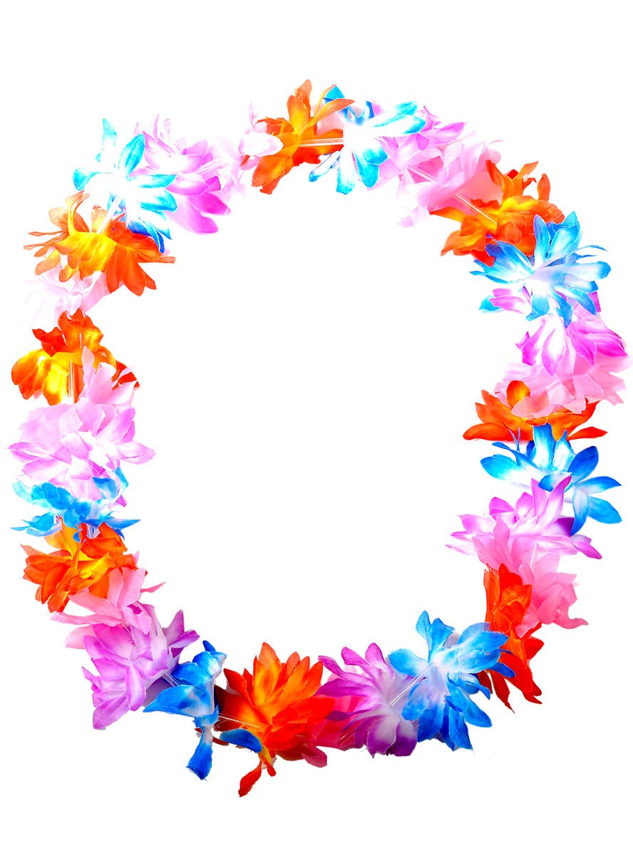 Image of Floral Pink Purple and Orange Hawaiian Costume Lei - Main Image