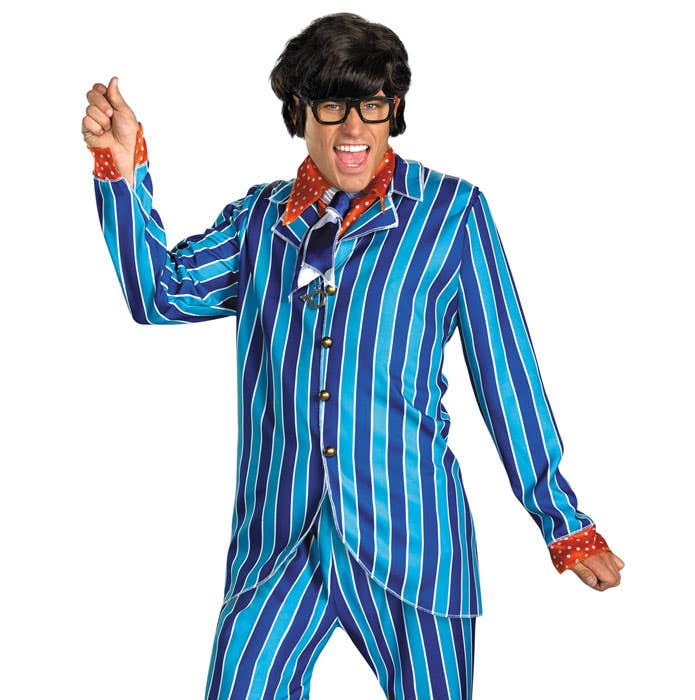 Austin Powers Shagadelic Striped Suit 60's 70's Retro Mens Costume Close Up Image