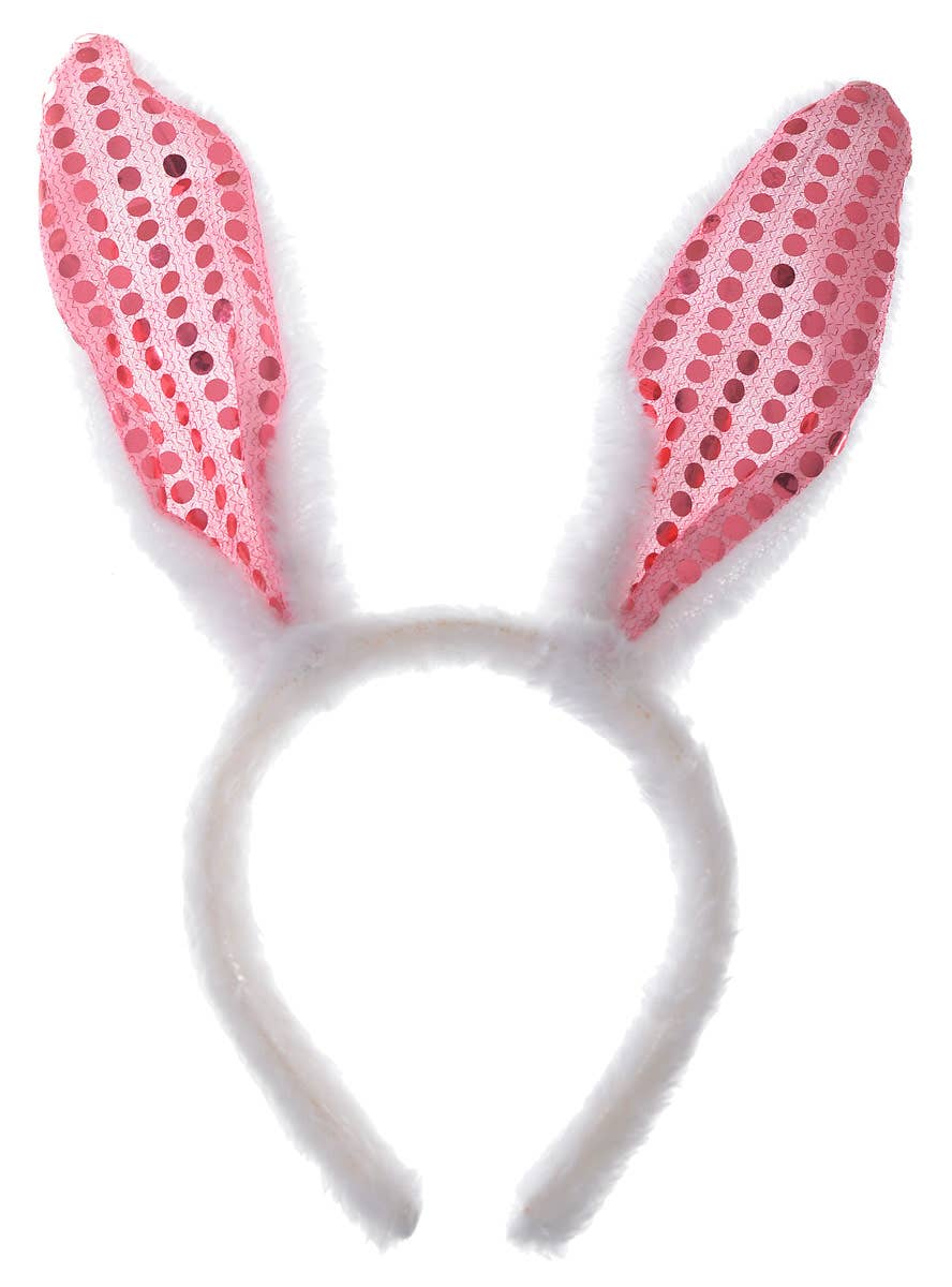 Plush Pink Easter Bunny Ears Headband with Sequins - alternative image