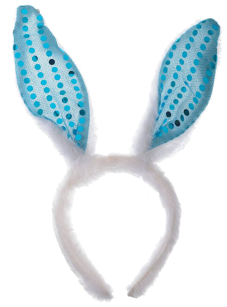 Image of Plush Blue Easter Bunny Ears Headband with Sequins - alternative image