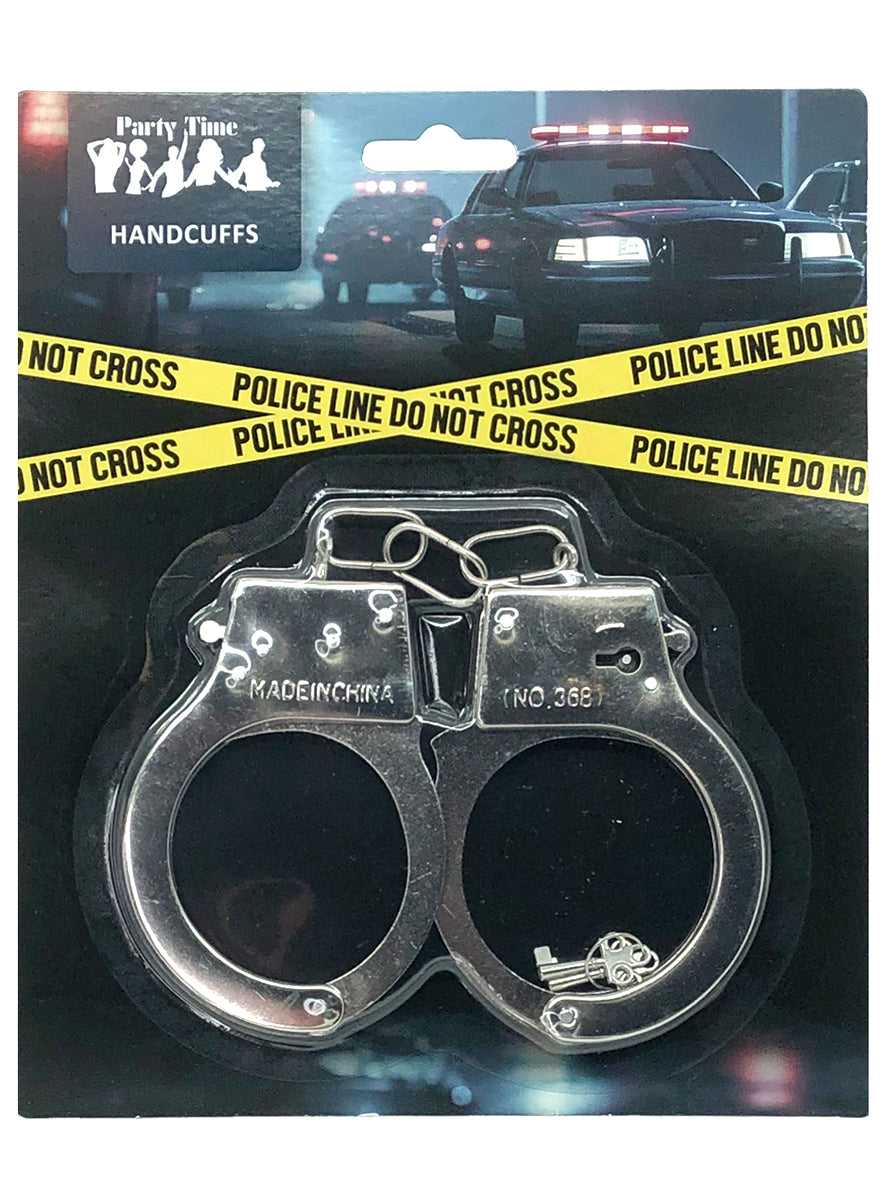 Silver Metal Police Officer Costume Handcuffs - Main Image