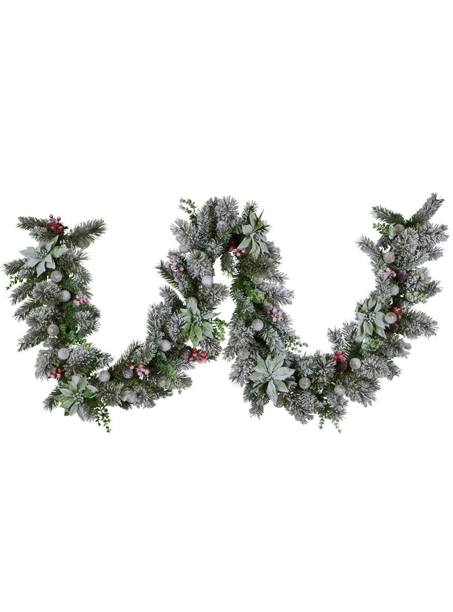 Prelit Multicolour 274cm Snowy Christmas Garland Decoration - Unlit Image 1
