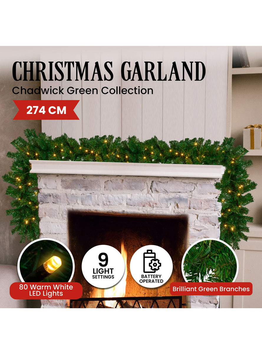 Prelit Warm White 270cm Garland Christmas Decoration - Info Image