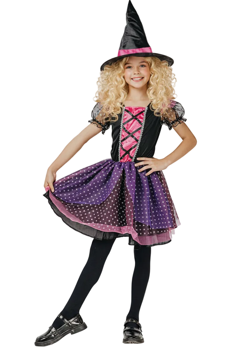 Dazzling Pink Witch Girls Halloween Costume - Main Image