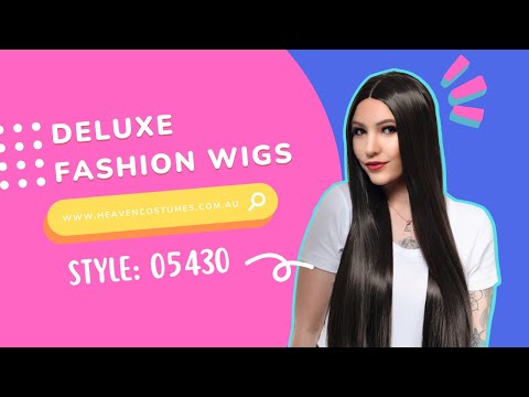 A person modelling this long dark brown costume wig.