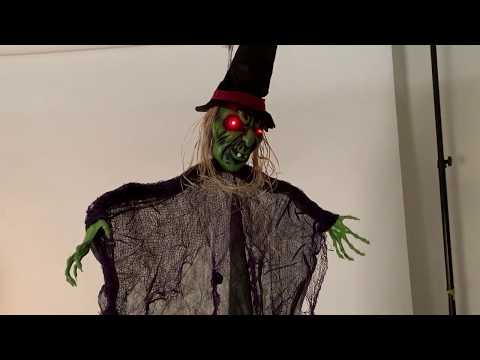 Scary Witch Hanging Halloween Prop with Lights and Sound Product Video