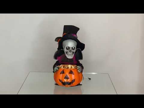 Video of Bouncing Skeleton with Jack o' Lantern Halloween Decoration with Movement, Sounds and Lights