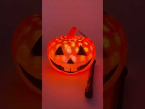 Video of a Jack-o-lantern pumpkin Halloween decoration showing it light up and make sounds.