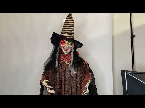 Video of Hanging Evil Witch Halloween Decoration with Lights and Sounds