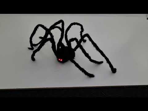Video of Moving Large Furry Black Spider with Flashing Red Eyes Halloween Decoration