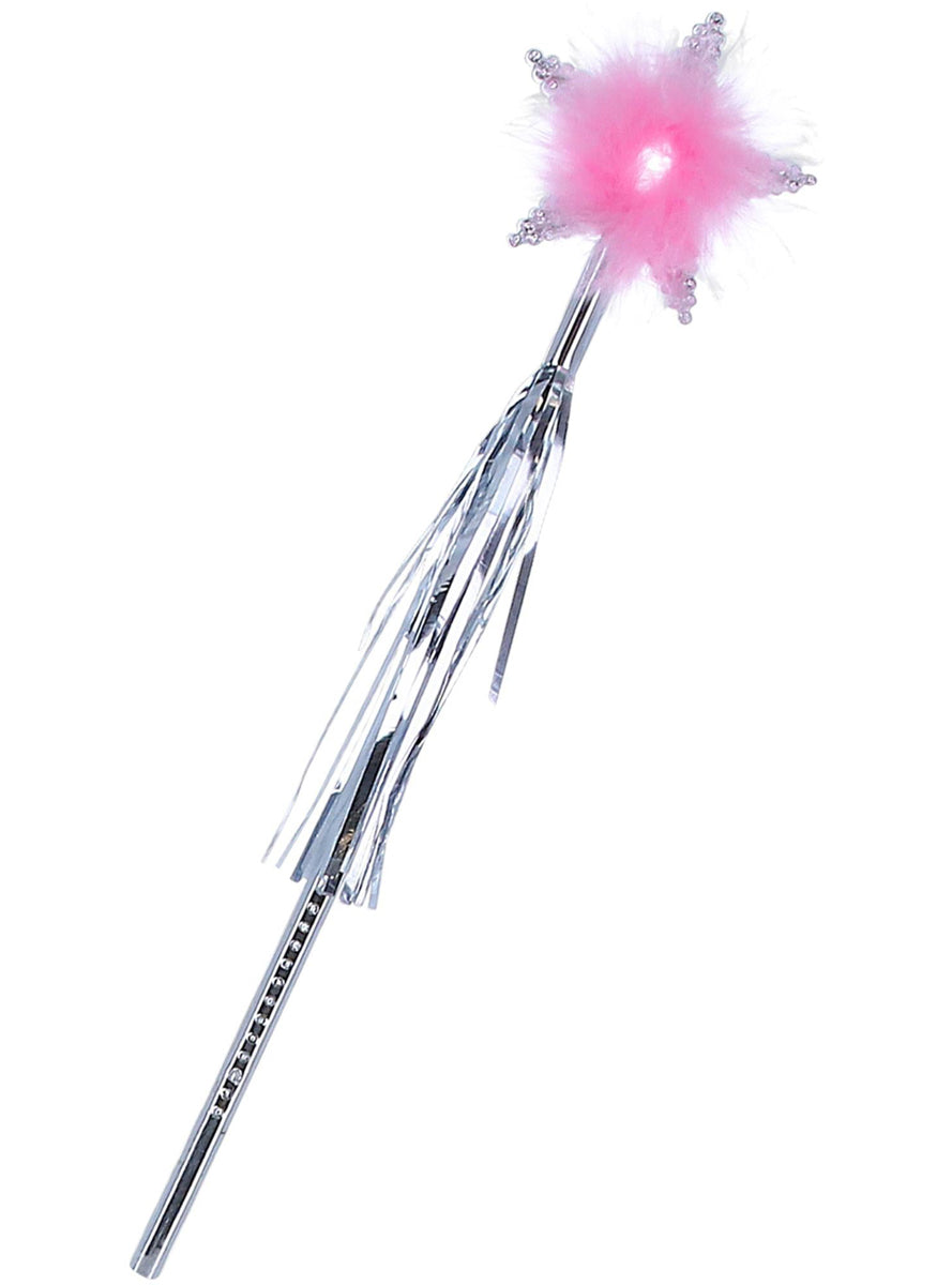 Princess Girls Silver Star Costume Wand with Pink Marabou Feathers - Back Image