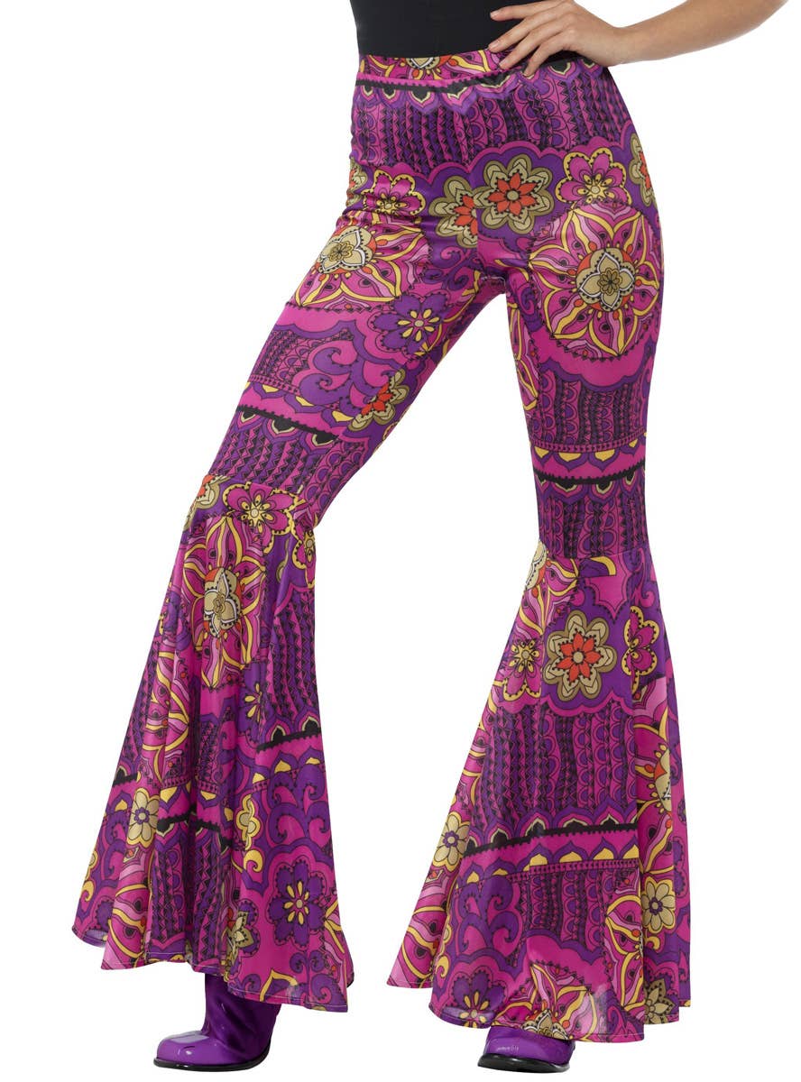 1970's Womens Psychedelic Purple Flared Hippie Costume Pants